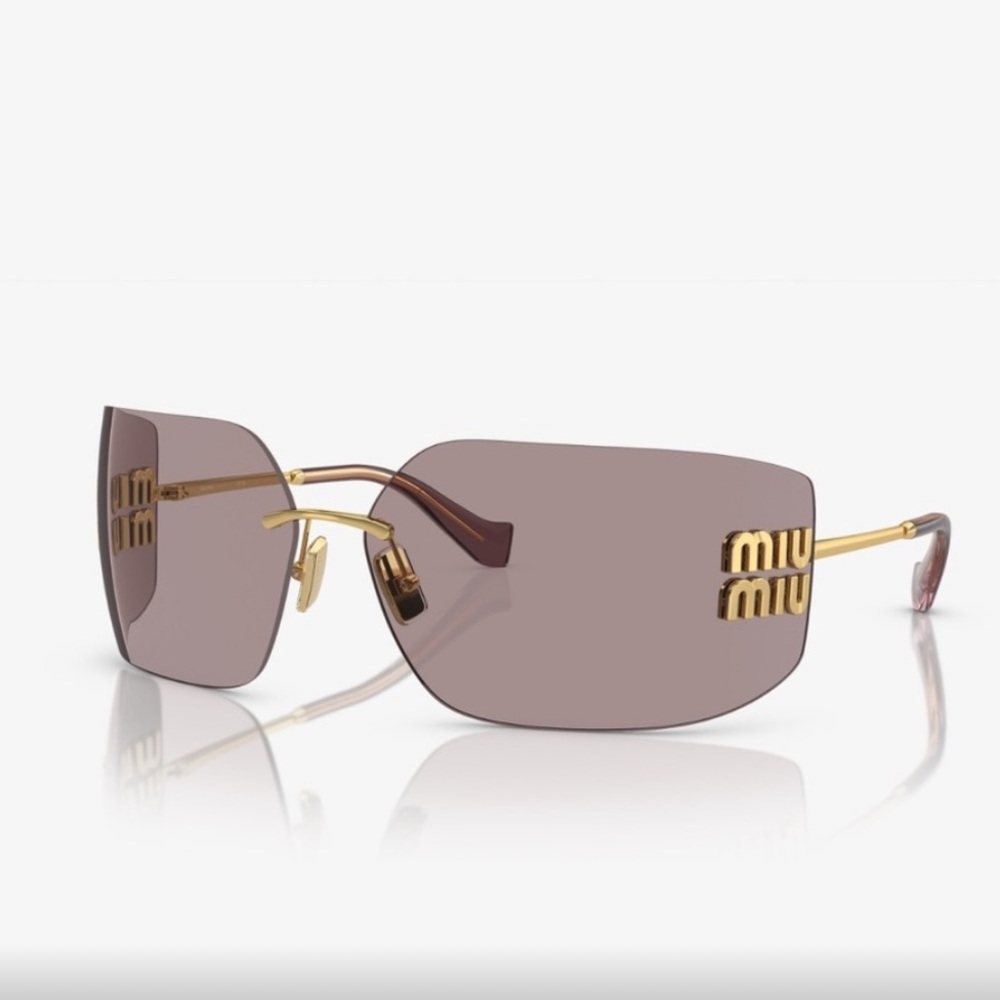 Miu Miu Rimless Square Sunglasses in Mauve with Gold Accents